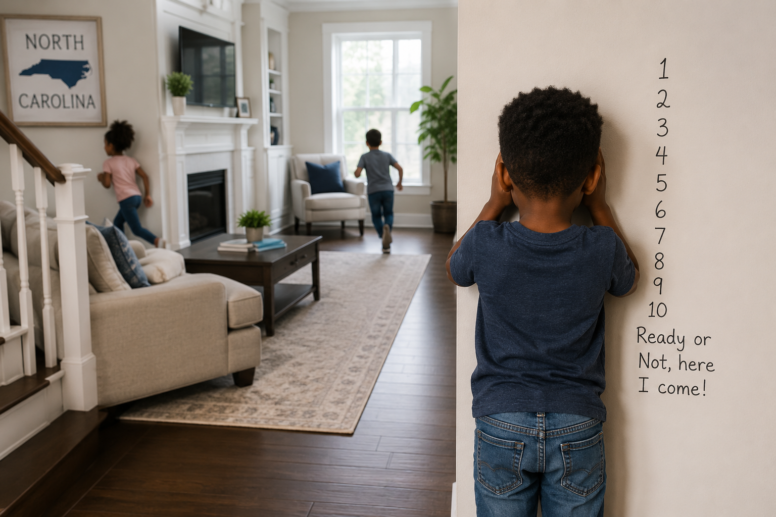 featured image Children playing hide and seek in a suburban home in north carolina.
